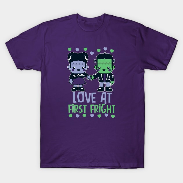 Love at First Fright Cute Frankenstein Monster and His Bride // Cute Halloween Classic Monster T-Shirt by Now Boarding